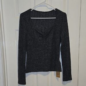 Gray Ribbed Long Sleeve Shirt